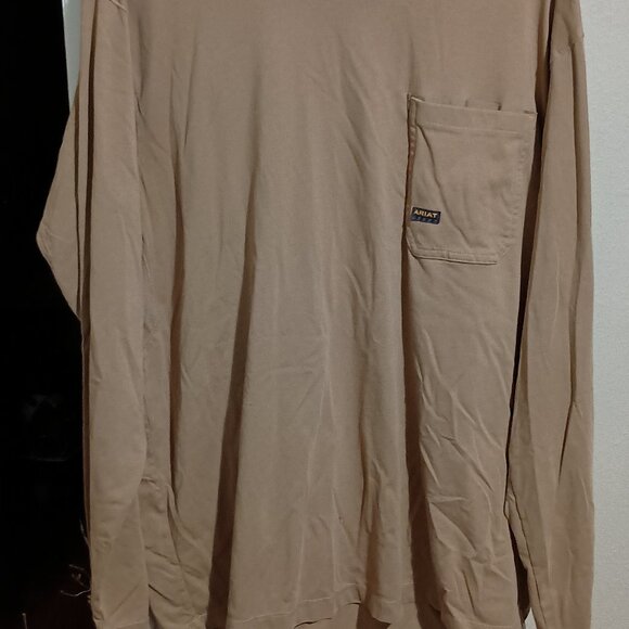 Ariat Rebar Born 4 This Mens Long Sleeve Pocket T-shirt Size XL Tan - Picture 4 of 13